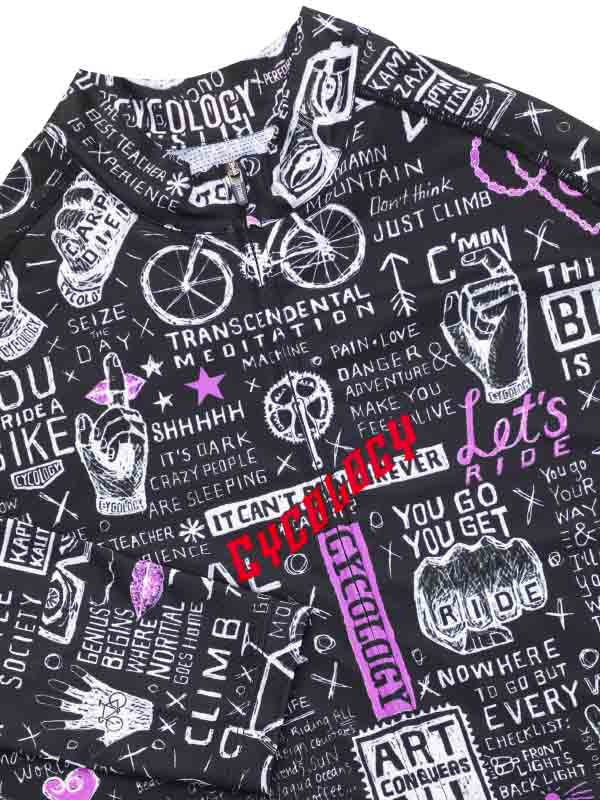 Bike Graffiti Men's Black Long Sleeve Summer Cycling Jersey  Neck Cycology 