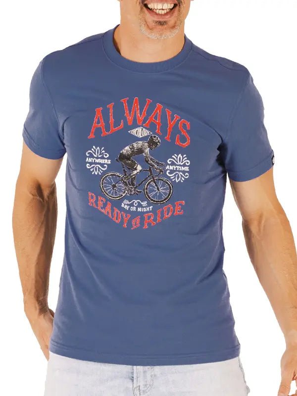 Always Ready To Ride T Shirt Blue - Cycology Clothing UK