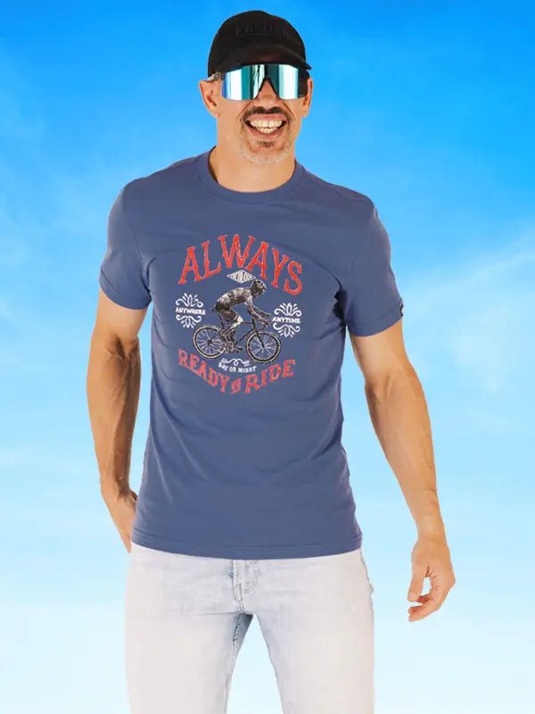 Always Ready To Ride T Shirt Blue - Cycology Clothing UK