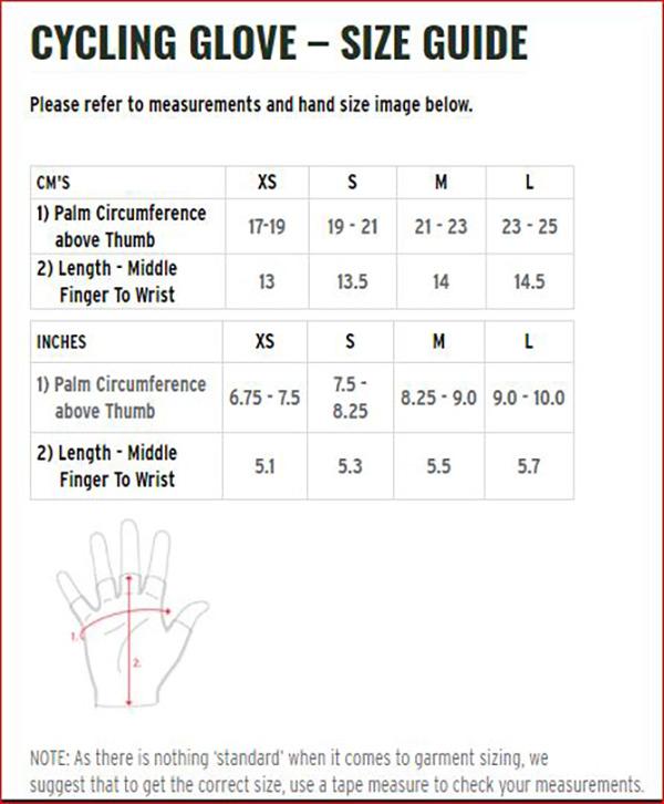 Cycling Gloves  Size Guide - Cycology Clothing UK