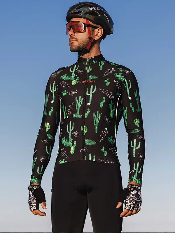 Totally Cactus Men's Long Sleeve Jersey - Black - Cycology Clothing UK